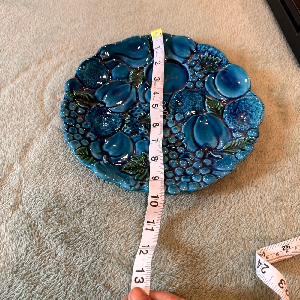 Artisan Blue and Green Ceramic Fruit Plate - Picture 4 of 4